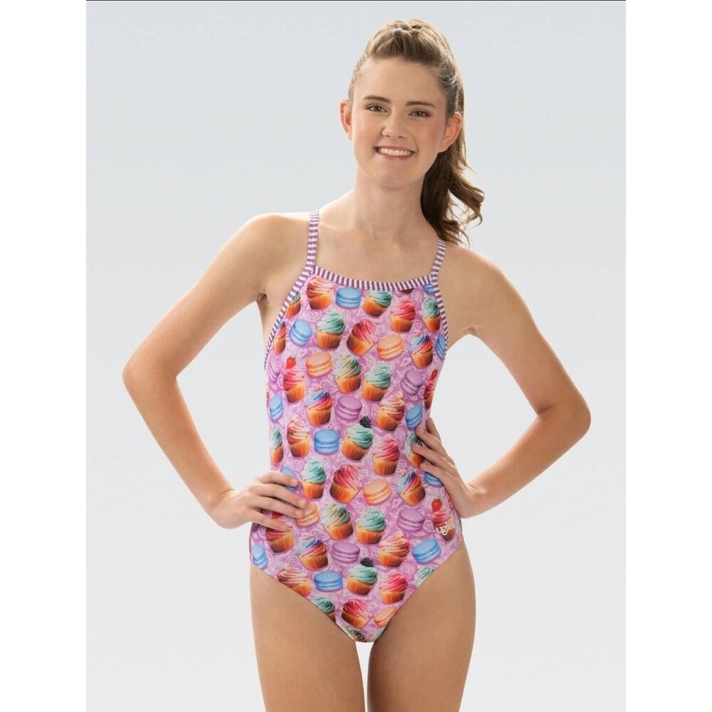 Dolphin Women's Uglies Pink/purple Bon Appetite V-back 1 Piece Swim Sz 30 New